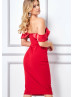One Shoulder Red Satin Band Midi Party Dress